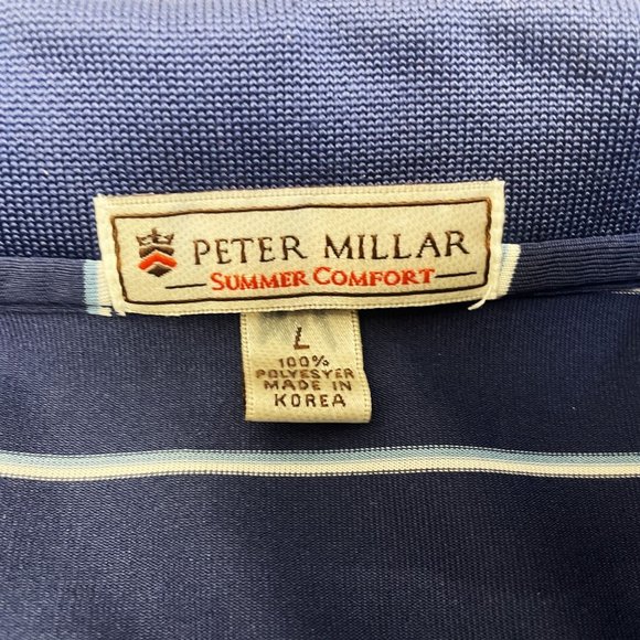 Peter Millar Polo Mens Large L Summer Comfort Blue Golf Striped Polyester Shirt - Picture 3 of 9